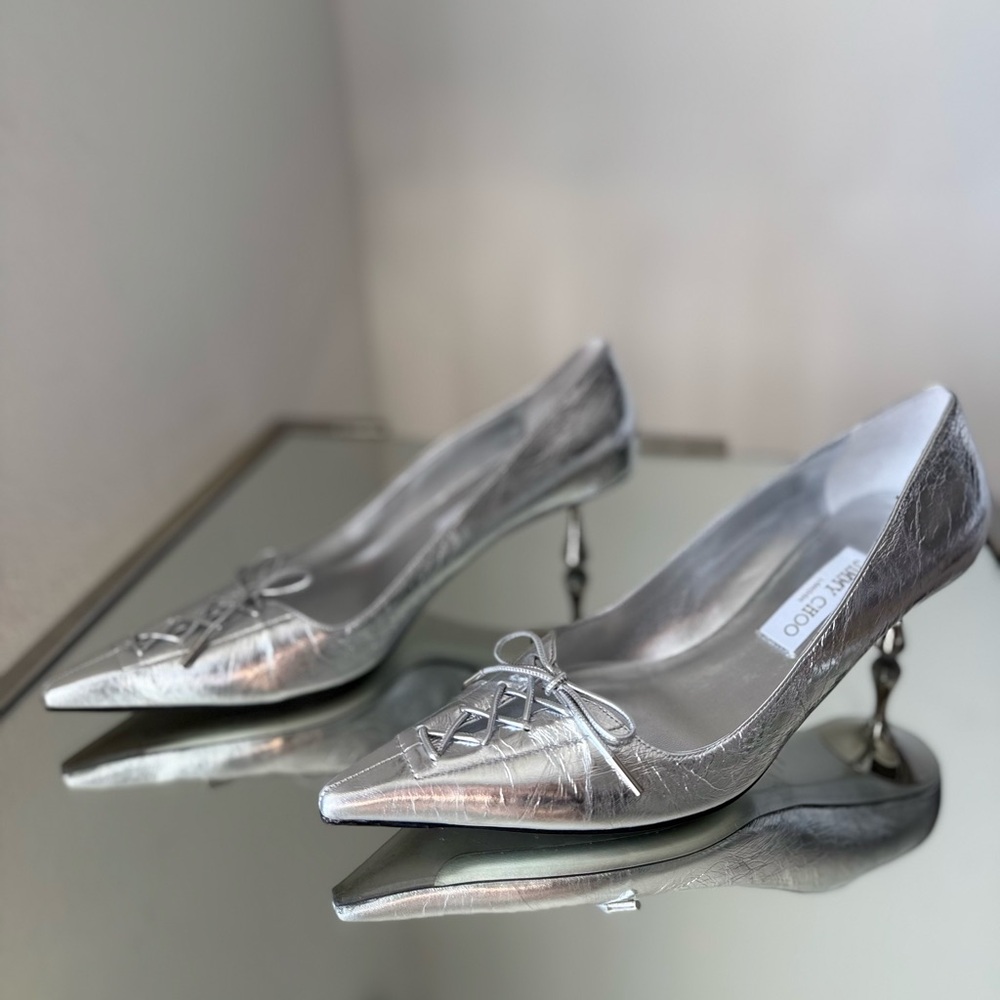 Jimmy Choo Scarlett Metallic Corset Kitten Pumps $1,075 41 - Picture 6 of 14